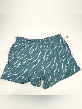WONDERLY Intimates Pajama Shorts Womens L Blue Print Pull On Pockets Cuffs NWT
